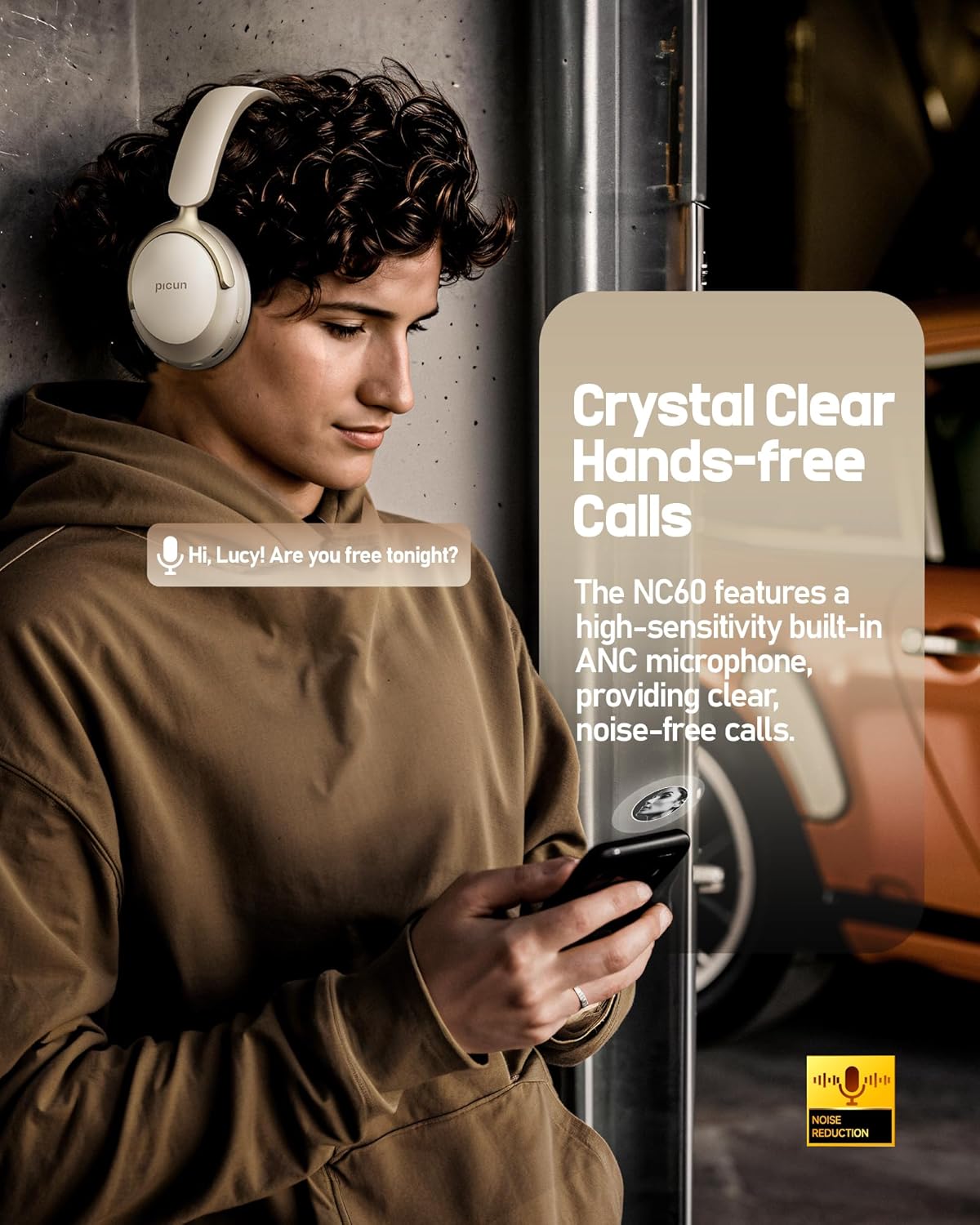 Picun NC60 Hybrid Active Noise Cancelling Headphones, Foldable Wireless Over Ear Bluetooth 5.4 Headphones, 80H Playtime, Transparency Mode, Stereo Bass, Custom EQ via App for Travel Home Khaki White - Image 6