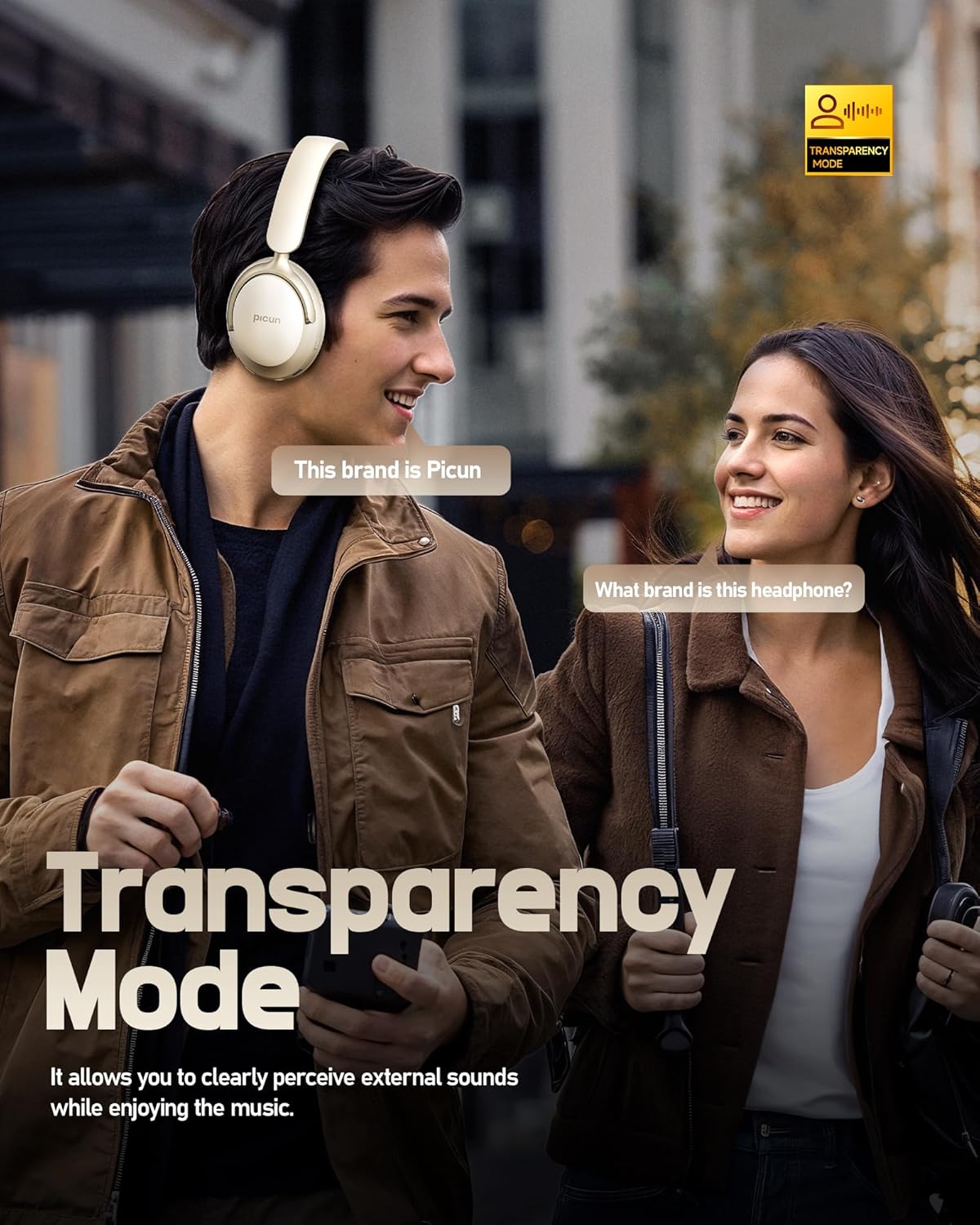 Picun NC60 Hybrid Active Noise Cancelling Headphones, Foldable Wireless Over Ear Bluetooth 5.4 Headphones, 80H Playtime, Transparency Mode, Stereo Bass, Custom EQ via App for Travel Home Khaki White - Image 7